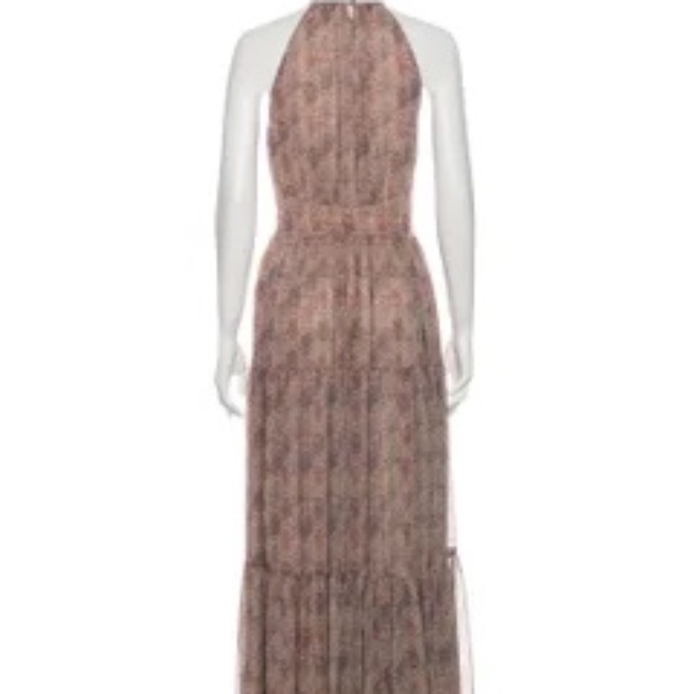 NWT L’Agence Evening Gown Brown Printed Halterneck Concealed Zip Closure at Side